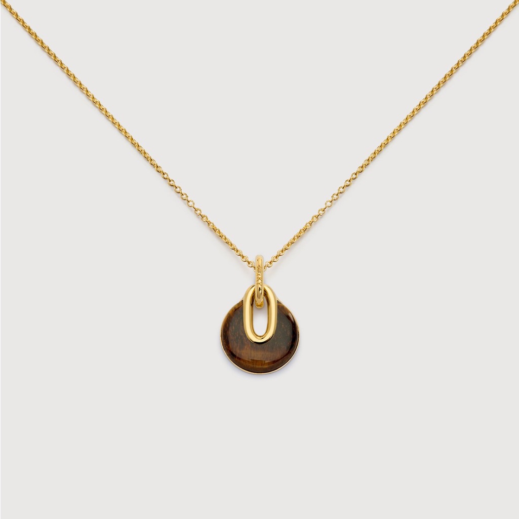 Monica Vinader Kate Young Gemstone Pendant Tigers Eye Chain Necklace 220$